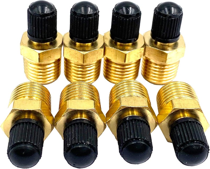 Bstenky 8Pcs Brass 1/4" NPT Schrader Valve with Standard Core and Sealing Caps - Image 1